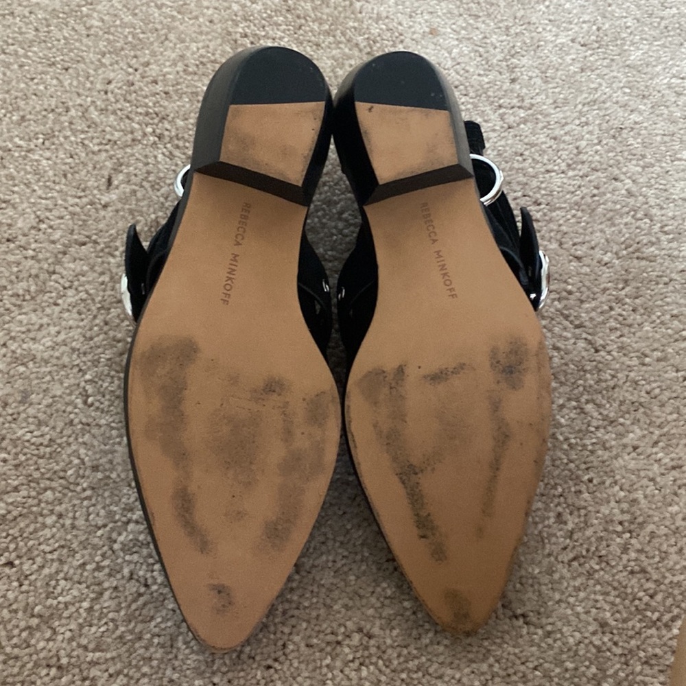 Rebecca Minkoff suede Booties with Buckle silver studs grommets Cutout Detail - Picture 3 of 3